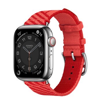 Apple Watch Series 8 Hermès, 45mm Silver Stainless Steel Case with Jumping Single Tour - Rose Texas/Rouge Piment