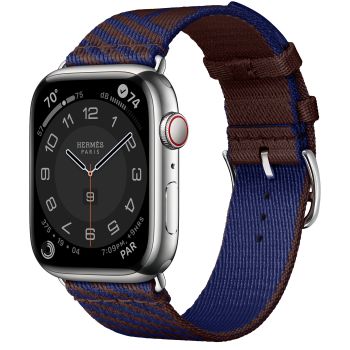Apple Watch Series 8 Hermès, 45mm Silver Stainless Steel Case with Jumping Single Tour - Rouge Sellier/Bleu Saphir